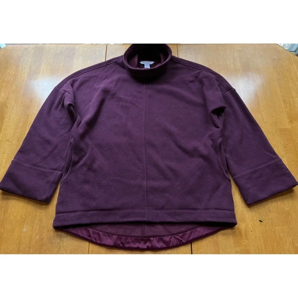 Athleta Cozy Karma Funnel Neck Sweatshirt Fleece‎ Burgundy Pullover Top, Size S